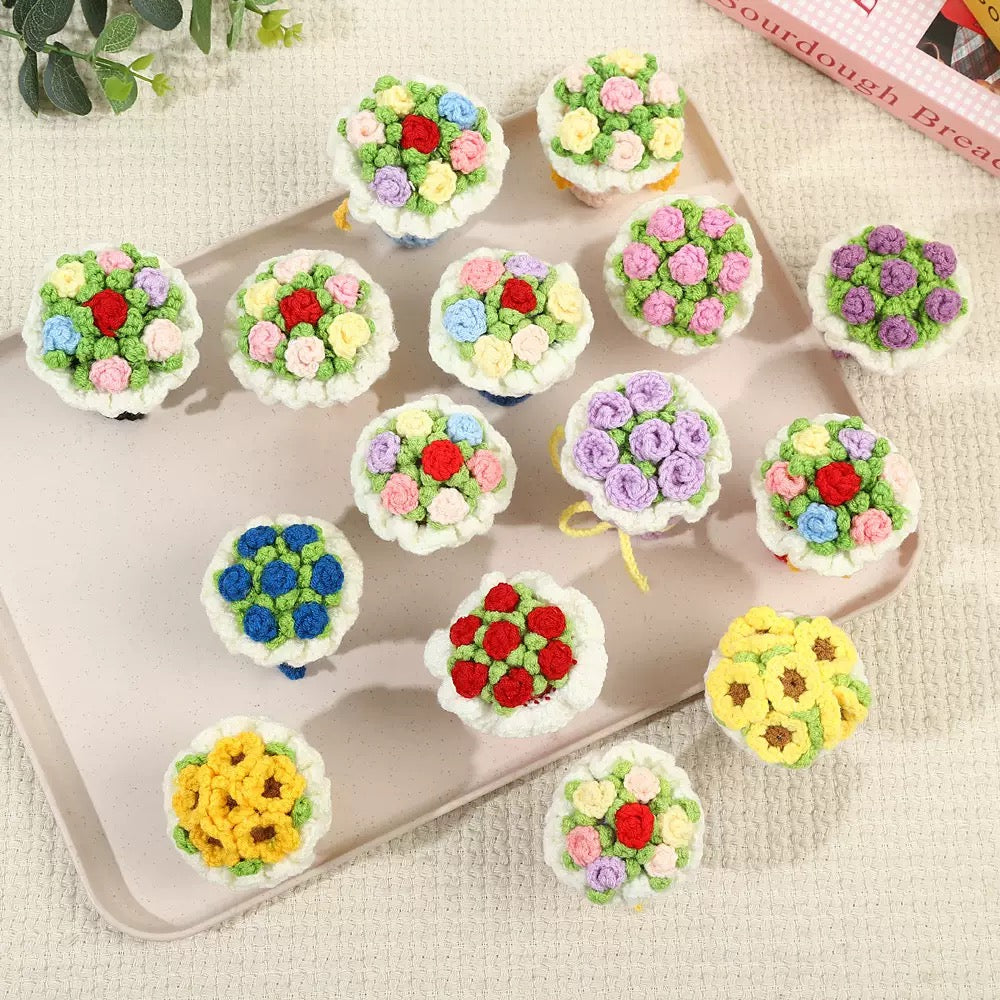 Mini Crochet Flower Bouquet – Handmade Yarn Flowers